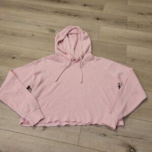 Tna Pink Waffle Knit Thermal Cropped Hoodie Sz Small